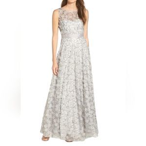 Eliza J Grey Floral & Sequin Gown Sz. 6